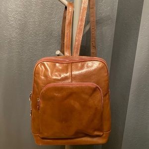 Brown leather backpack